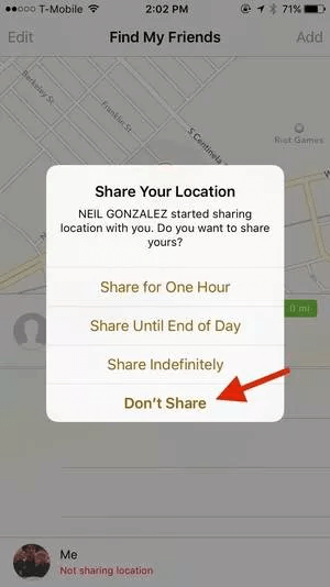 turn off location sharing on find my friends