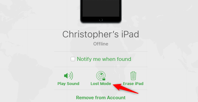 Enable lost mode through iCloud