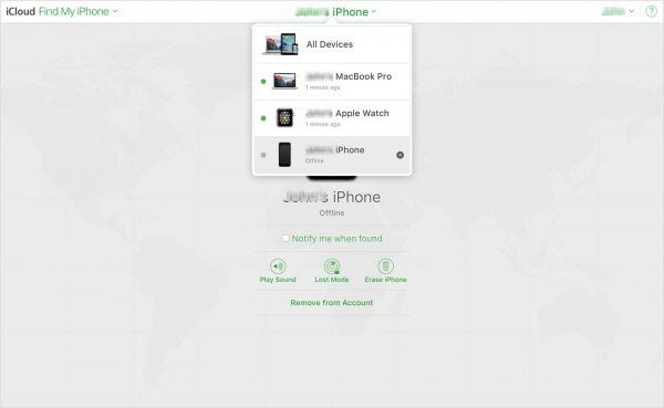 remove device from account from find my iphone