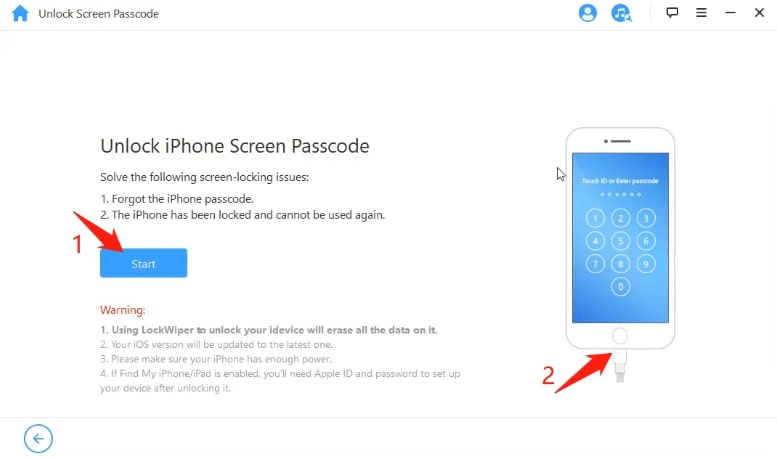 click start and connect iphone