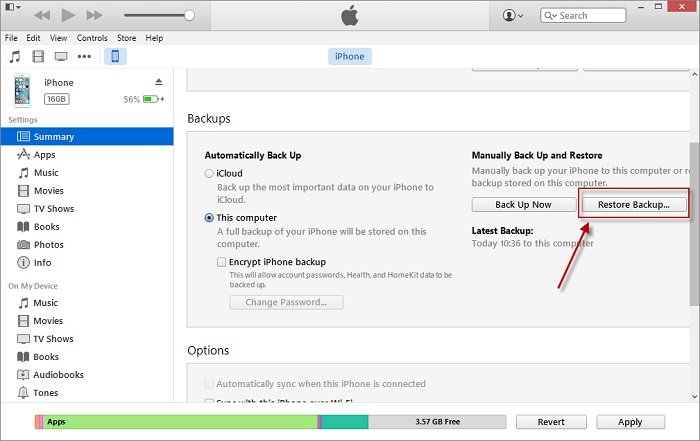 Restore Your iPhone to a Previous Backup File