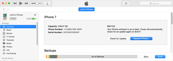 restaurer l'iPhone avec iTunes
