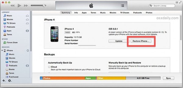 Unlock iPhone Passcode with iTunes 