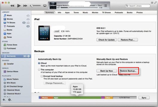 Restore iPad 2 from iTunes