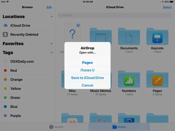 receive Airdropped files