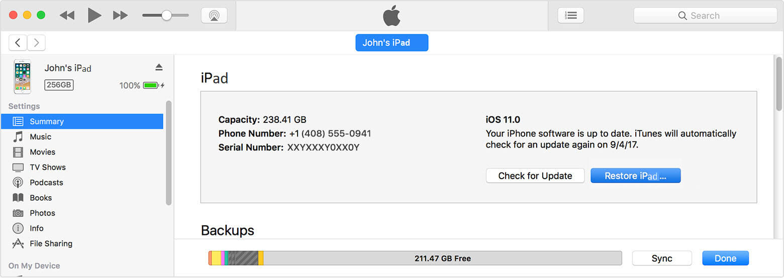 restore iPad with iTunes