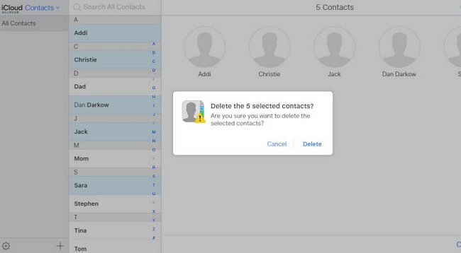 delete multiple contacts on icloud