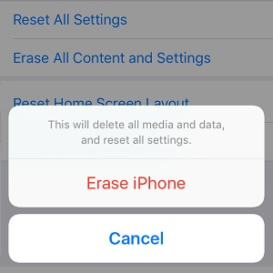 erase iPhone in settings
