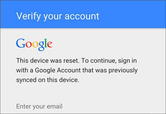 this device was reset to continue sign in with a google account bypass