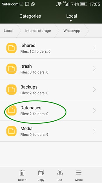 file manager whatsapp database