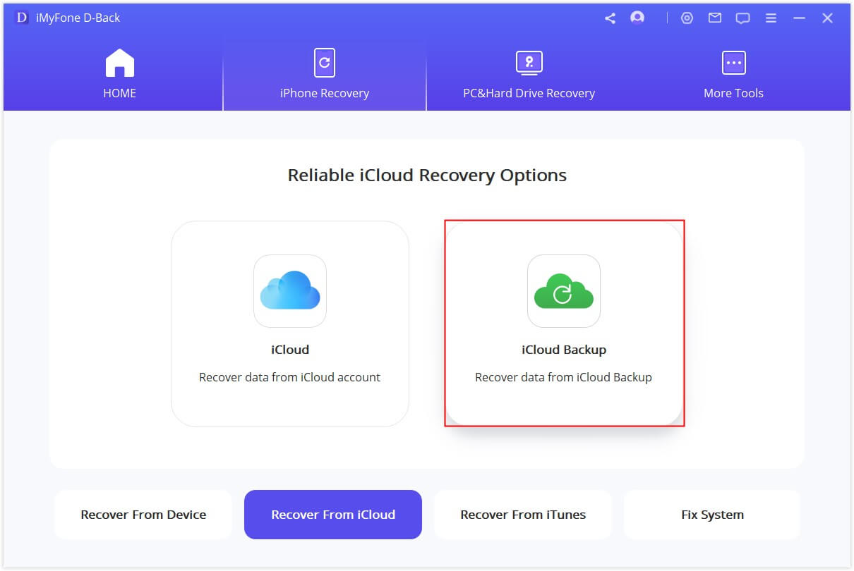 Choose Recover photos from iCloud backup